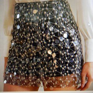 Shein ANEWSTA mesh metallic sequin overlay navy blue mini SKIRT NWT MM XL 12